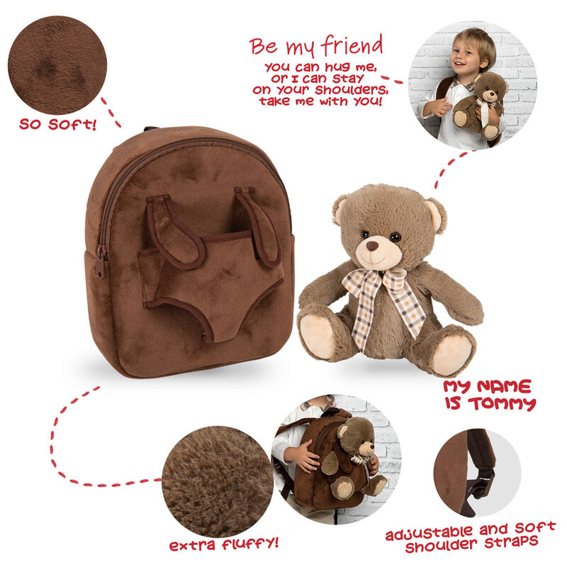 Bear Tommy backpack with plush toy 26cm