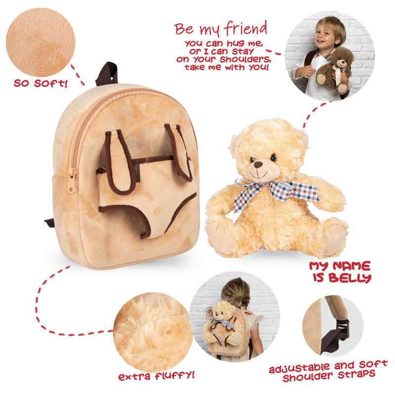 Bear Belly backpack with plush toy 26cm
