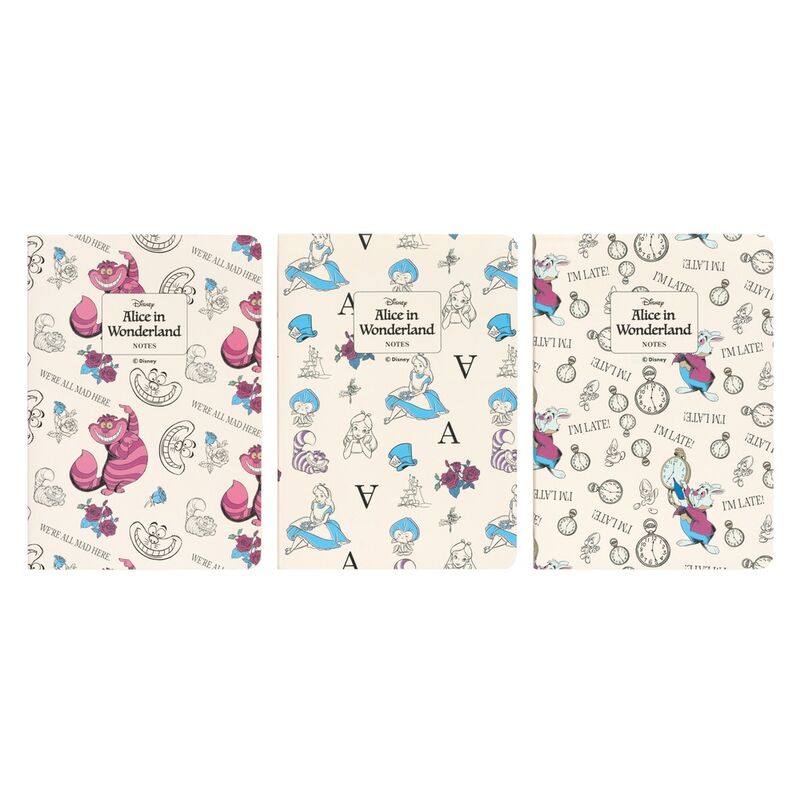 Disney Alice in Wonderland pack 3 A6 notebooks