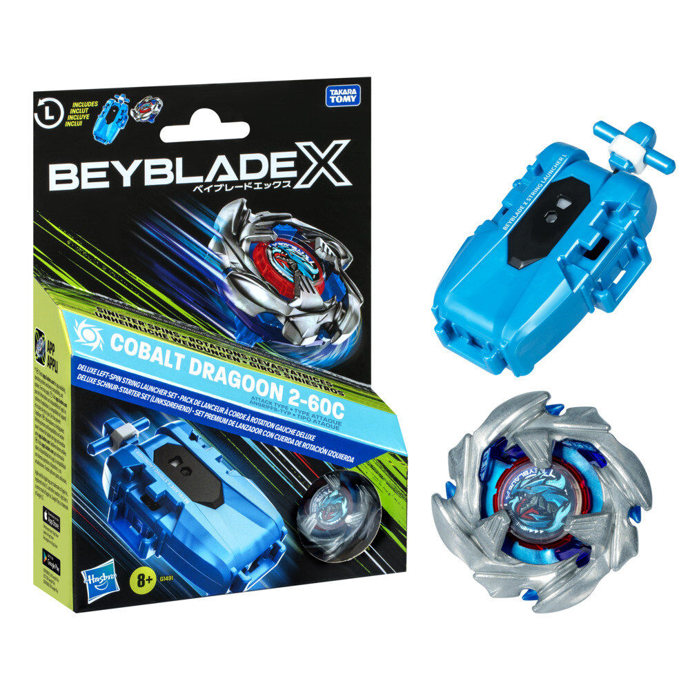 Beyblade X Cobalt Dragoon 2-60C Premium set launcher with rope and top