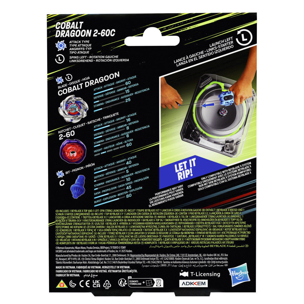 Beyblade X Cobalt Dragoon 2-60C Premium set launcher with rope and top