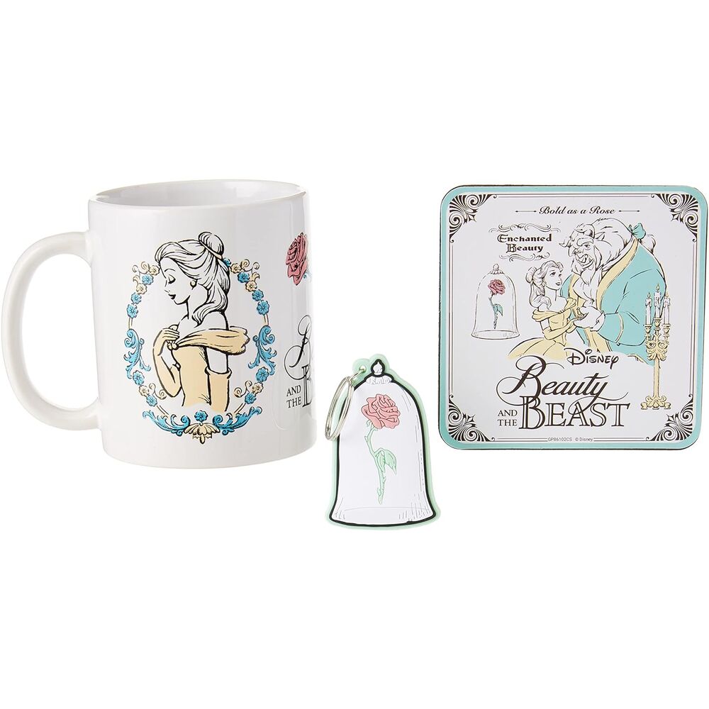 Disney Beauty and the Beast Set Mug + keyring + coaster