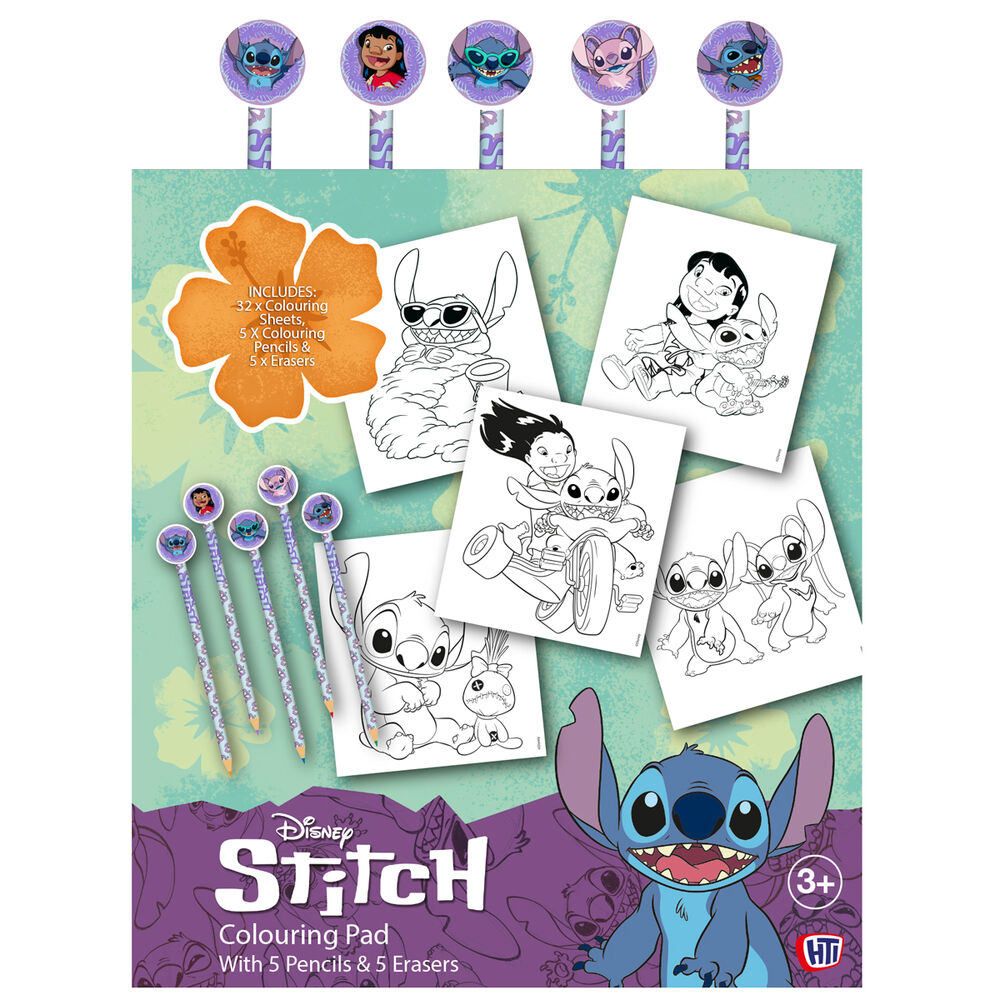 Disney Stitch colouring book with pencils and erasers