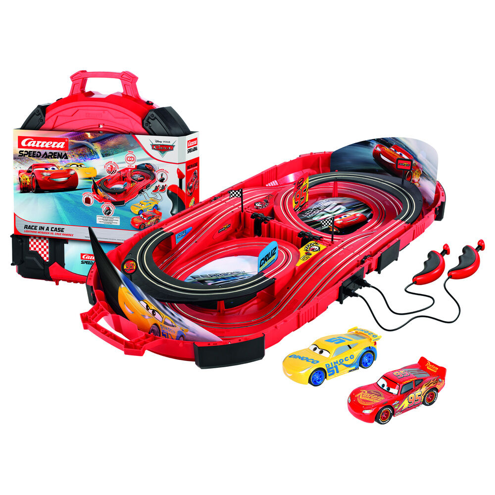 Disney Pixar Cars Race in a Case Racing circuit