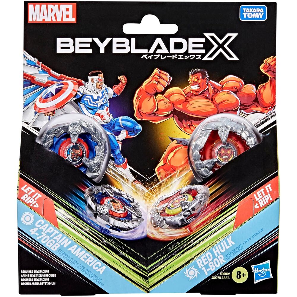 Beyblade X Captain America 4-70GB & Red Hulk 1-80R kit game