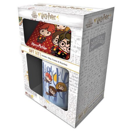 Harry Potter Kawaii - conjunto caneca, base e porta-chaves